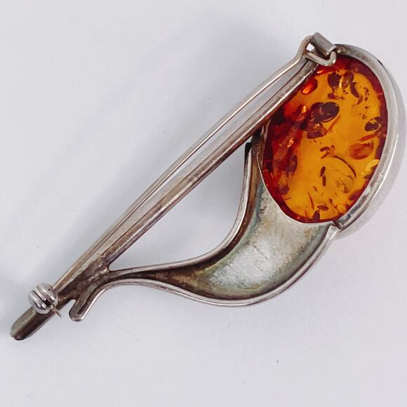 Genuine Baltic Amber Sterling Silver Mid Century Modernist Brooch Scandinavian? - Picture 8 of 16